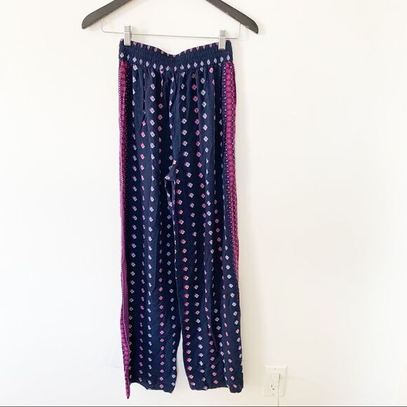 Jessica Simpson Navy Pink Print Wide Length “Keagan” Pants - Picture 1 of 7